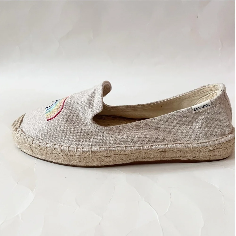 Soludos x Ash Kahn Natural Rainbow Embroidered Platform Espadrilles Size 9